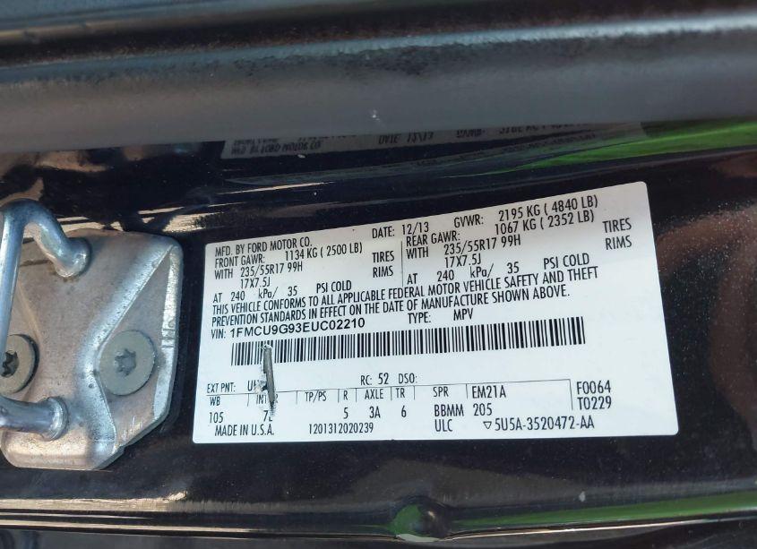 Photo 9 of 2014 Ford Escape SE (VIN 1FMCU9G93EUC02210)