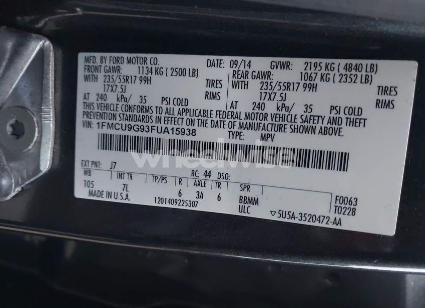 Photo 9 of 2015 Ford Escape SE (VIN 1FMCU9G93FUA15938)
