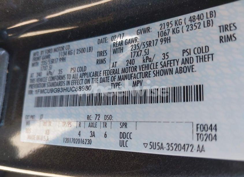 Photo 9 of 2017 Ford Escape SE (VIN 1FMCU9G93HUC88980)