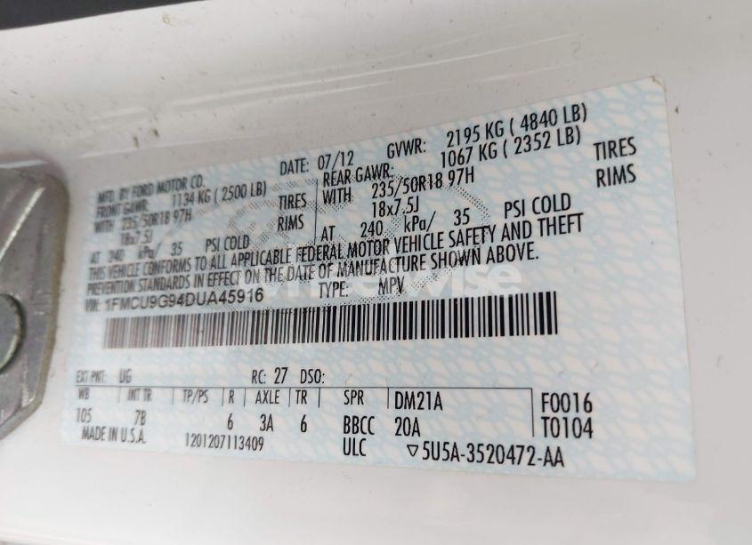 Photo 9 of 2013 Ford Escape SE (VIN 1FMCU9G94DUA45916)