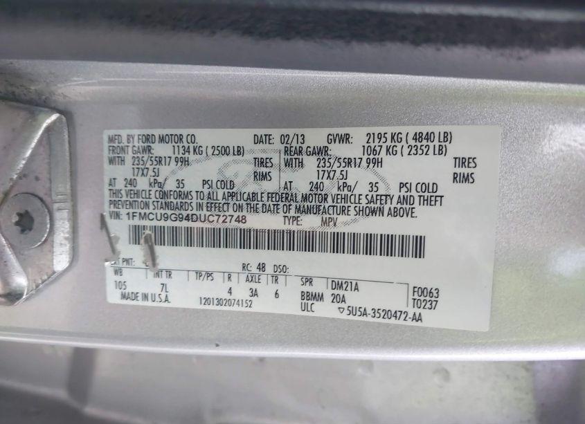 Photo 9 of 2013 Ford Escape SE (VIN 1FMCU9G94DUC72748)