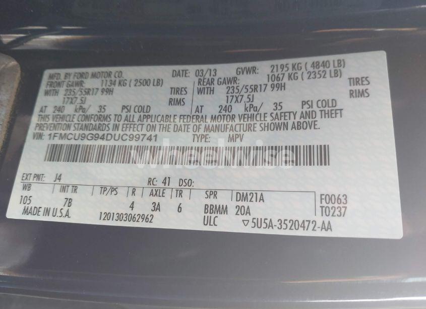 Photo 9 of 2013 Ford Escape SE (VIN 1FMCU9G94DUC99741)