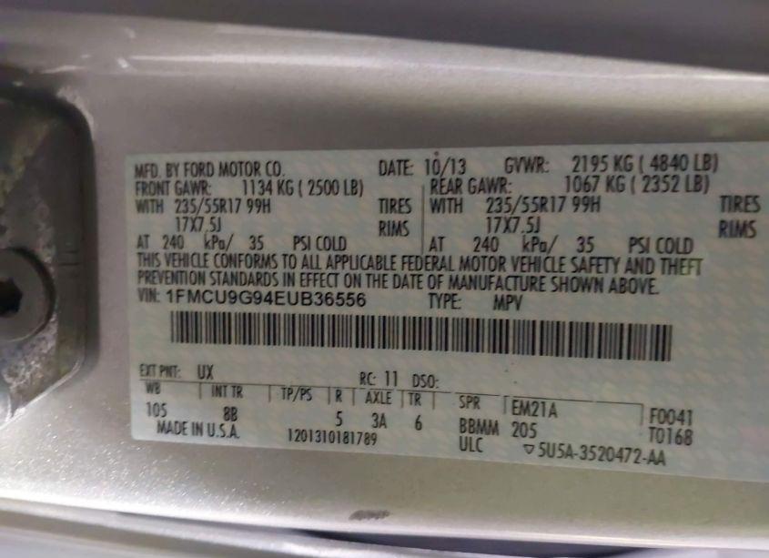 Photo 9 of 2014 Ford Escape SE (VIN 1FMCU9G94EUB36556)