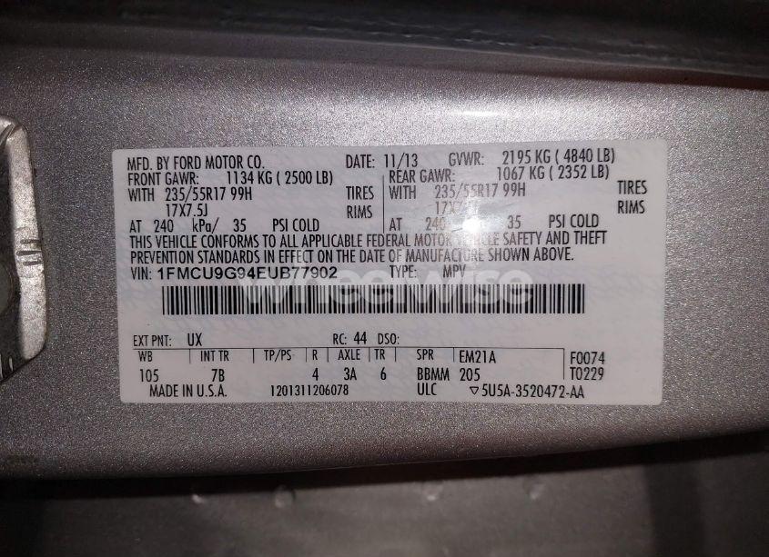 Photo 9 of 2014 Ford Escape SE (VIN 1FMCU9G94EUB77902)