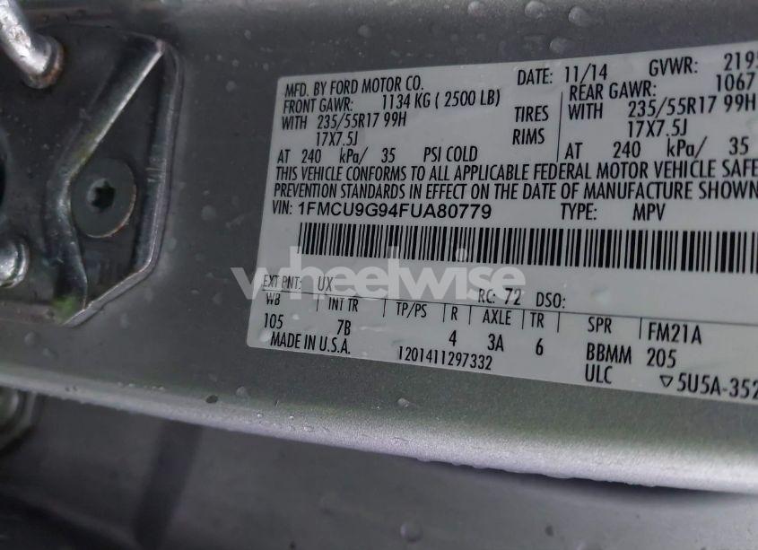 Photo 9 of 2015 Ford Escape SE (VIN 1FMCU9G94FUA80779)