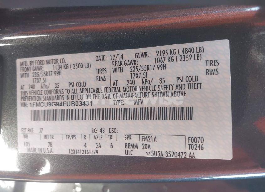 Photo 9 of 2015 Ford Escape SE (VIN 1FMCU9G94FUB03431)