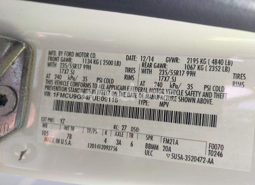 Photo 9 of 2015 Ford Escape SE (VIN 1FMCU9G94FUB09116)