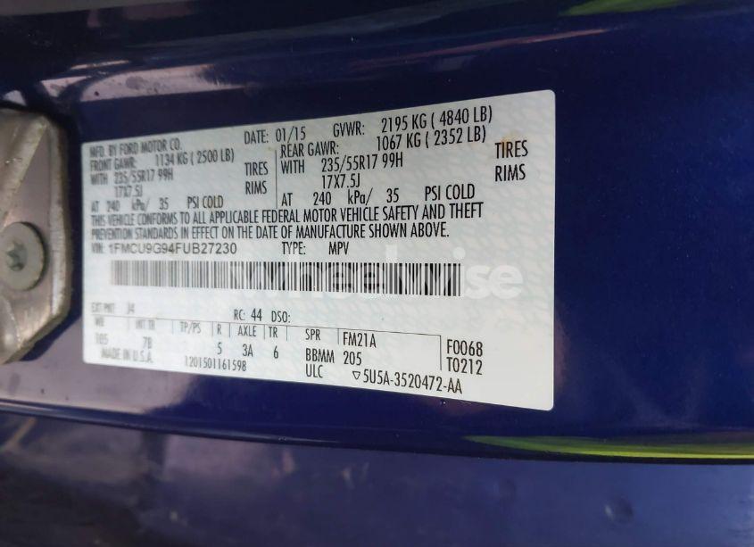 Photo 9 of 2015 Ford Escape SE (VIN 1FMCU9G94FUB27230)