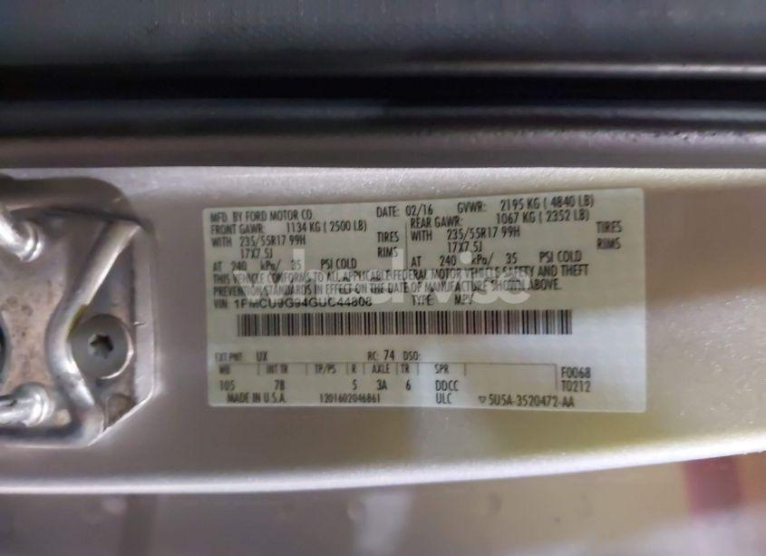 Photo 9 of 2016 Ford Escape SE (VIN 1FMCU9G94GUC44808)