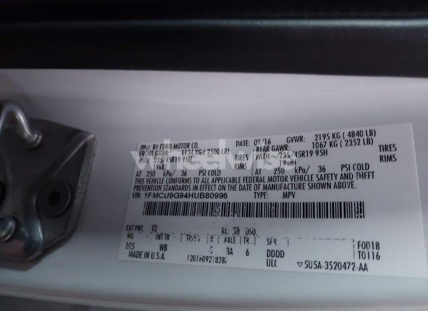 Photo 9 of 2017 Ford Escape SE (VIN 1FMCU9G94HUB80996)