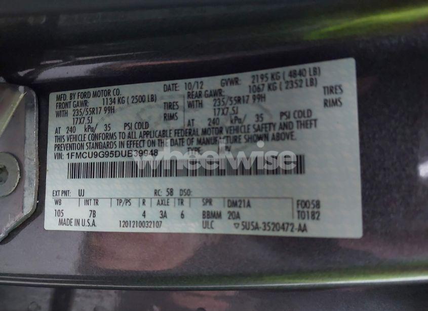 Photo 9 of 2013 Ford Escape SE (VIN 1FMCU9G95DUB39948)