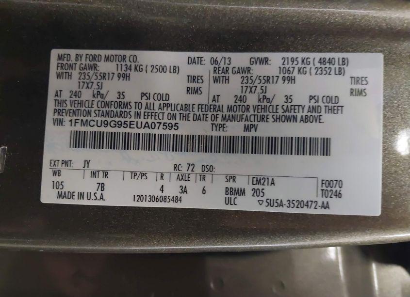 Photo 9 of 2014 Ford Escape SE (VIN 1FMCU9G95EUA07595)