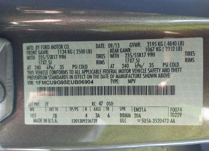 Photo 9 of 2014 Ford Escape SE (VIN 1FMCU9G95EUB06904)