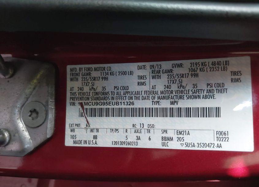 Photo 9 of 2014 Ford Escape SE (VIN 1FMCU9G95EUB11326)