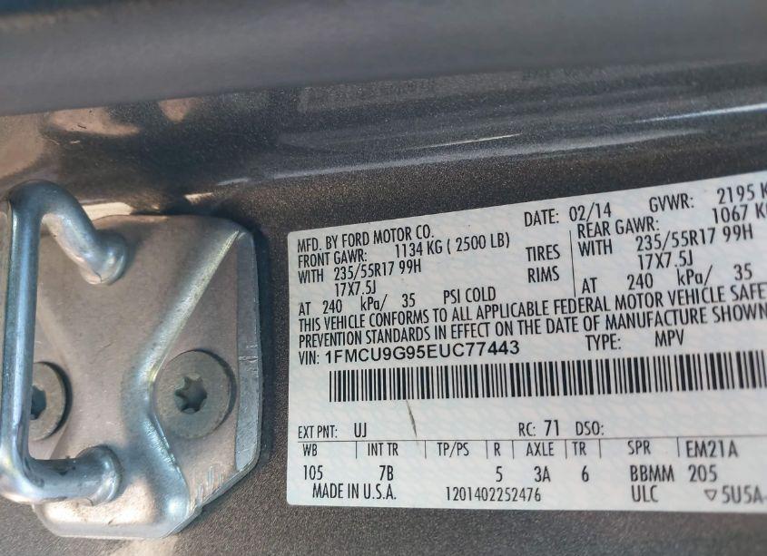 Photo 9 of 2014 Ford Escape SE (VIN 1FMCU9G95EUC77443)