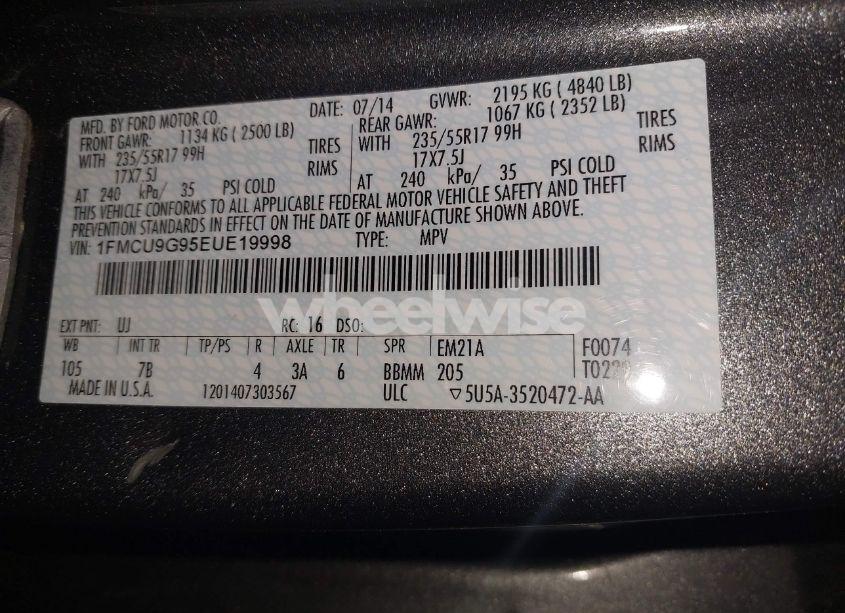 Photo 9 of 2014 Ford Escape SE (VIN 1FMCU9G95EUE19998)