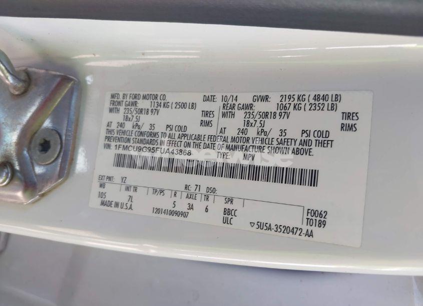 Photo 9 of 2015 Ford Escape SE (VIN 1FMCU9G95FUA43868)