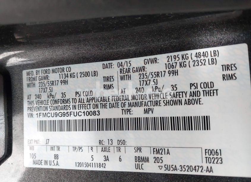 Photo 9 of 2015 Ford Escape SE (VIN 1FMCU9G95FUC10083)