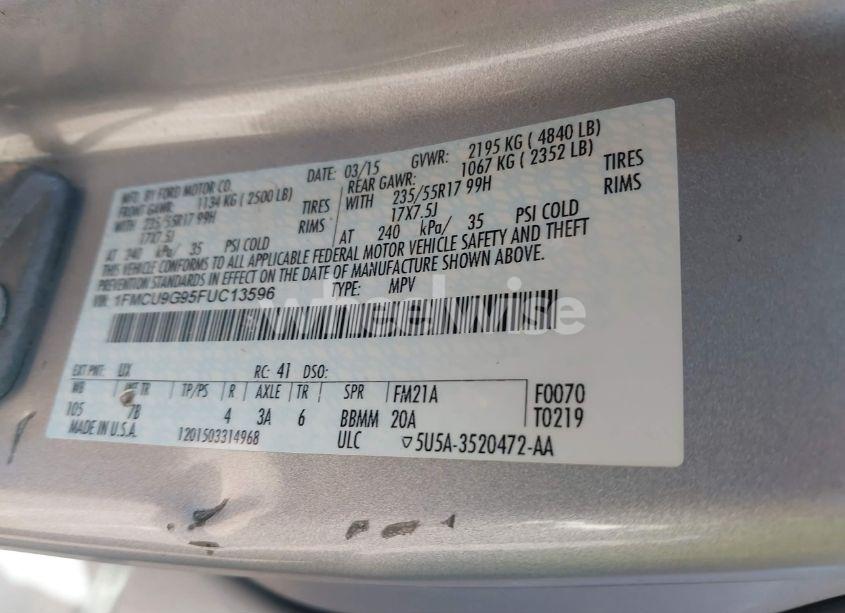 Photo 9 of 2015 Ford Escape SE (VIN 1FMCU9G95FUC13596)