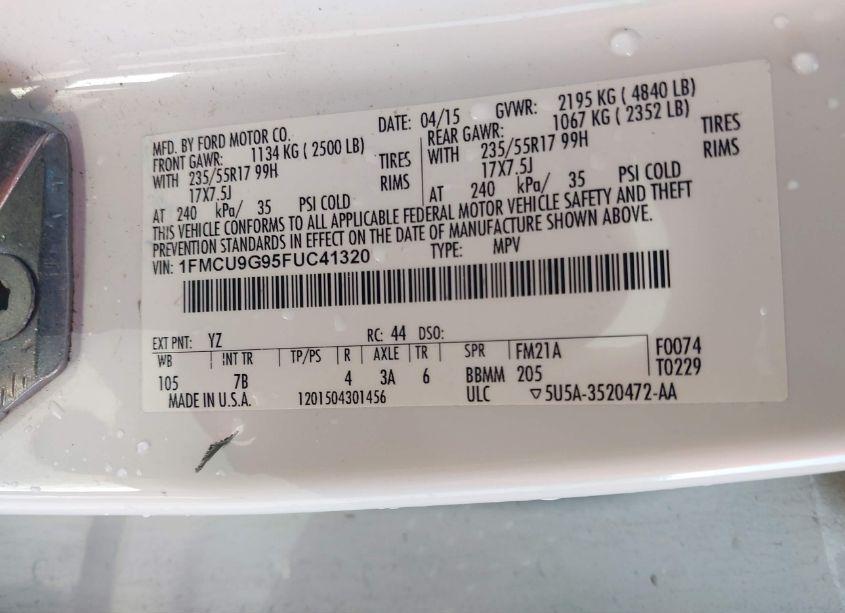 Photo 9 of 2015 Ford Escape SE (VIN 1FMCU9G95FUC41320)