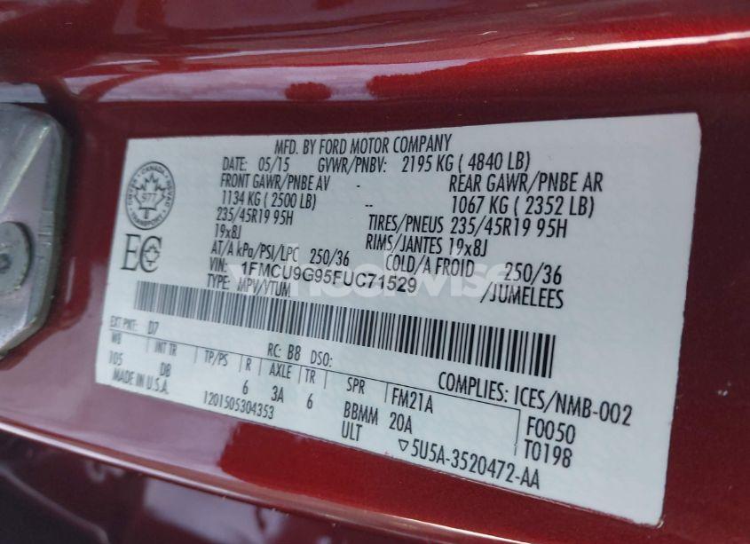 Photo 9 of 2015 Ford Escape SE (VIN 1FMCU9G95FUC71529)