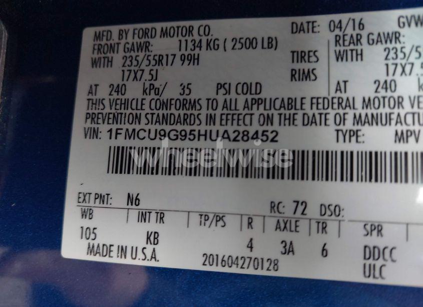 Photo 9 of 2017 Ford Escape SE (VIN 1FMCU9G95HUA28452)