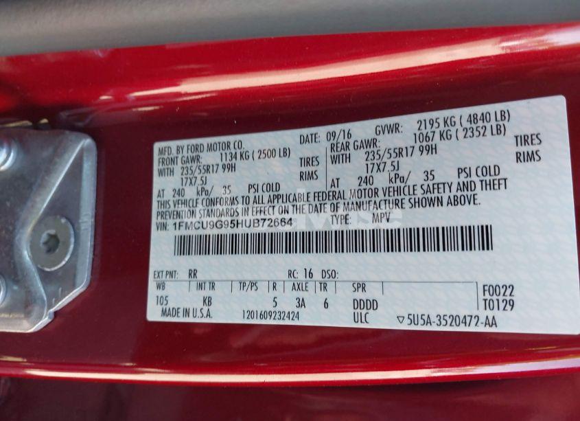 Photo 9 of 2017 Ford Escape SE (VIN 1FMCU9G95HUB72664)