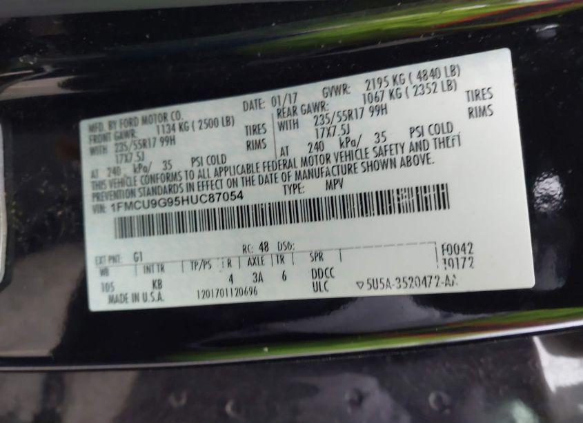 Photo 9 of 2017 Ford Escape SE (VIN 1FMCU9G95HUC87054)