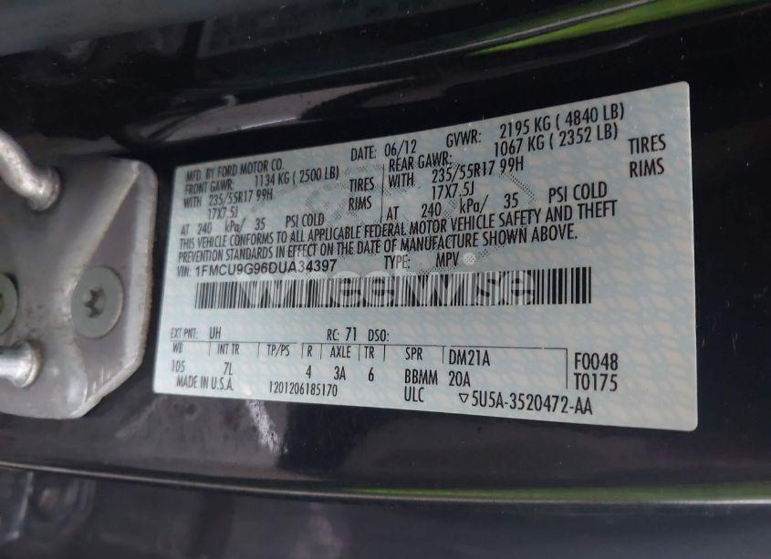 Photo 9 of 2013 Ford Escape SE (VIN 1FMCU9G96DUA34397)