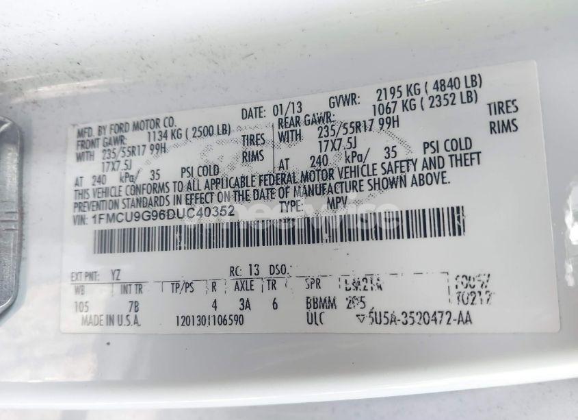 Photo 9 of 2013 Ford Escape SE (VIN 1FMCU9G96DUC40352)