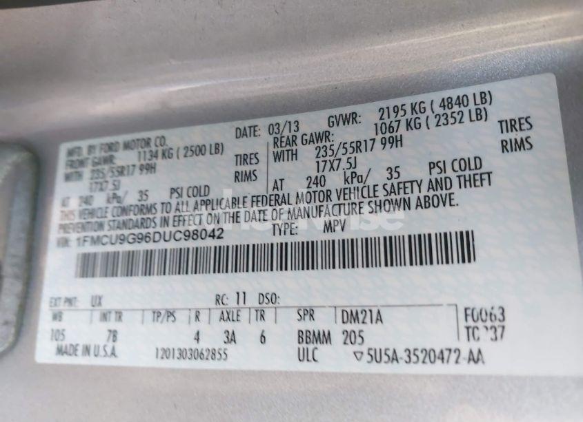 Photo 9 of 2013 Ford Escape SE (VIN 1FMCU9G96DUC98042)