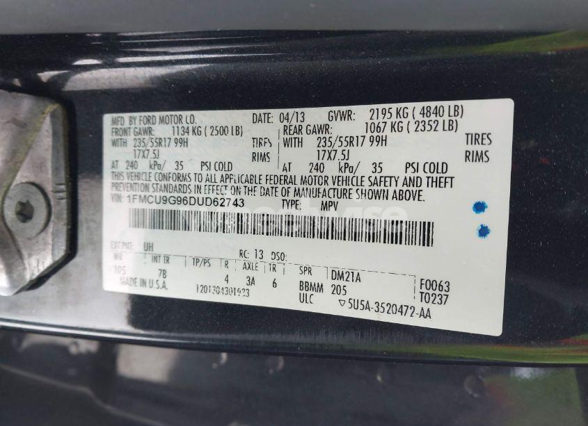 Photo 9 of 2013 Ford Escape SE (VIN 1FMCU9G96DUD62743)