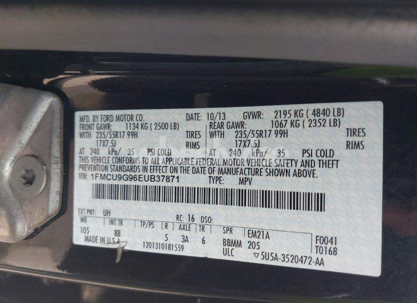 Photo 9 of 2014 Ford Escape SE (VIN 1FMCU9G96EUB37871)