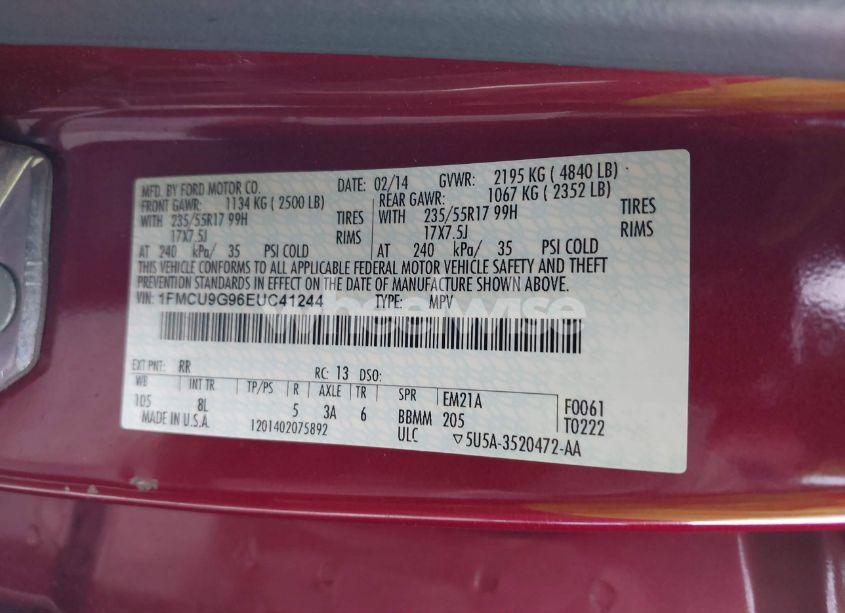 Photo 9 of 2014 Ford Escape SE (VIN 1FMCU9G96EUC41244)