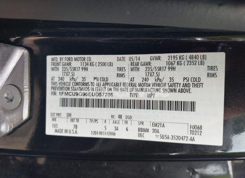 Photo 9 of 2014 Ford Escape SE (VIN 1FMCU9G96EUD57706)