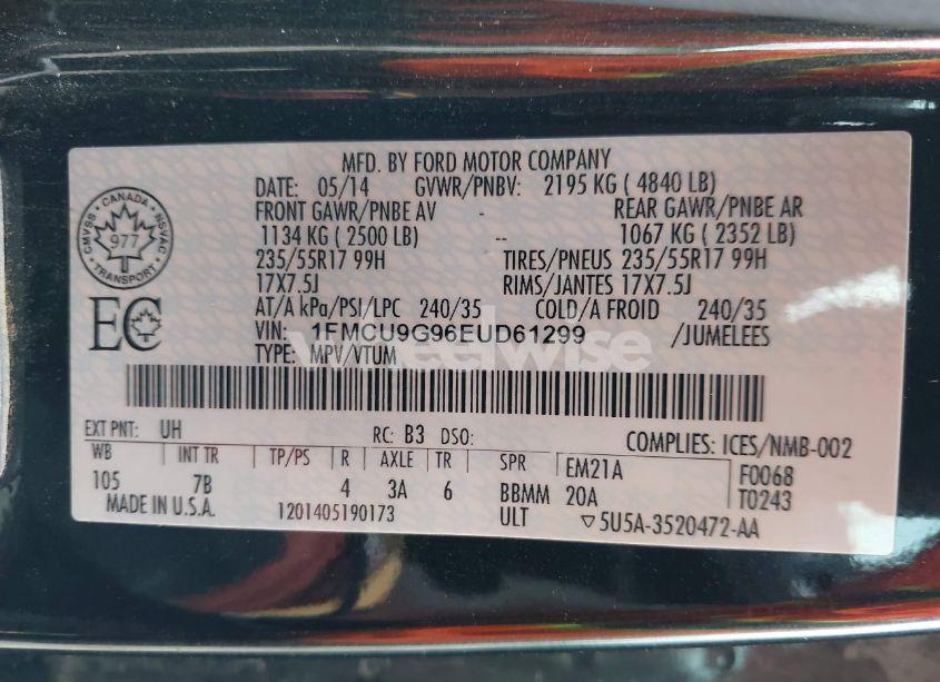 Photo 9 of 2014 Ford Escape SE (VIN 1FMCU9G96EUD61299)