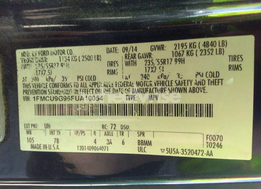 Photo 9 of 2015 Ford Escape SE (VIN 1FMCU9G96FUA10054)