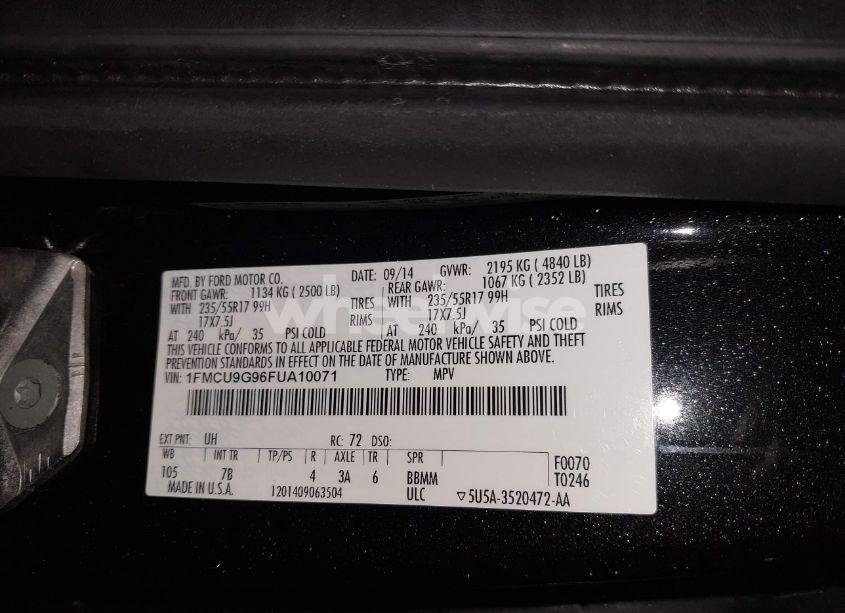 Photo 9 of 2015 Ford Escape SE (VIN 1FMCU9G96FUA10071)