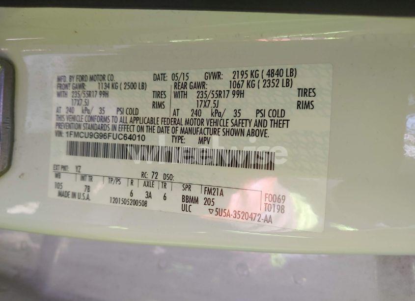 Photo 9 of 2015 Ford Escape SE (VIN 1FMCU9G96FUC64010)