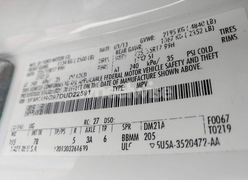 Photo 9 of 2013 Ford Escape SE (VIN 1FMCU9G97DUD22591)