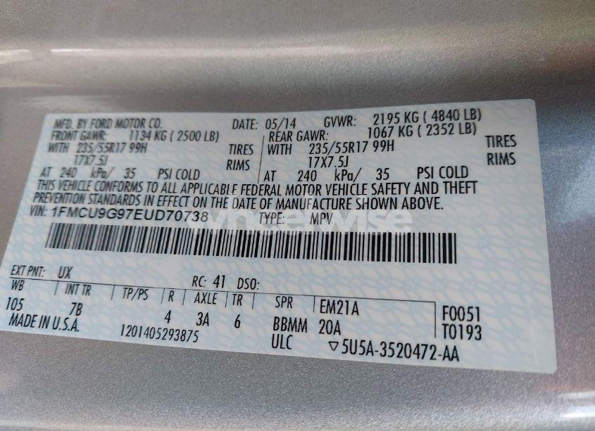 Photo 9 of 2014 Ford Escape SE (VIN 1FMCU9G97EUD70738)