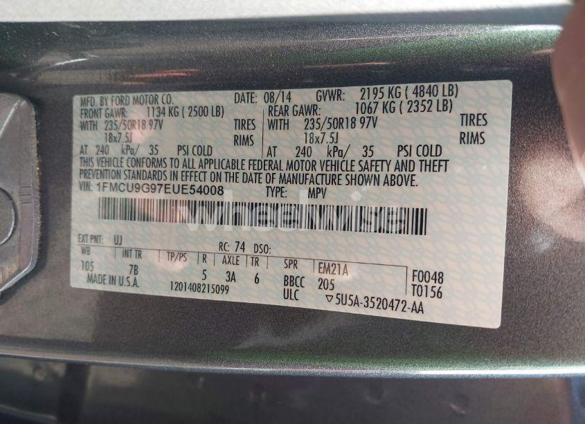 Photo 9 of 2014 Ford Escape SE (VIN 1FMCU9G97EUE54008)