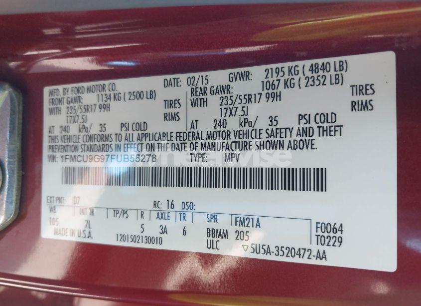 Photo 9 of 2015 Ford Escape SE (VIN 1FMCU9G97FUB55278)