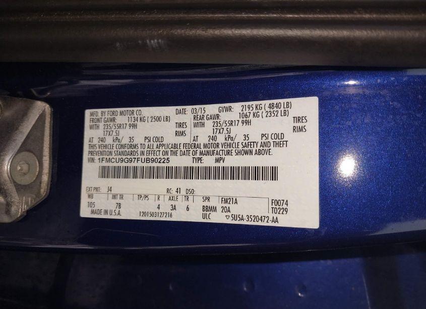 Photo 9 of 2015 Ford Escape SE (VIN 1FMCU9G97FUB90225)