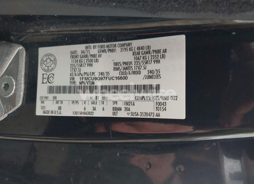 Photo 9 of 2015 Ford Escape SE (VIN 1FMCU9G97FUC16600)