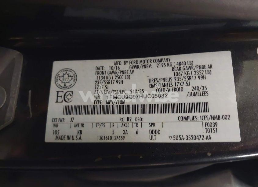 Photo 9 of 2017 Ford Escape SE (VIN 1FMCU9G97HUC05082)