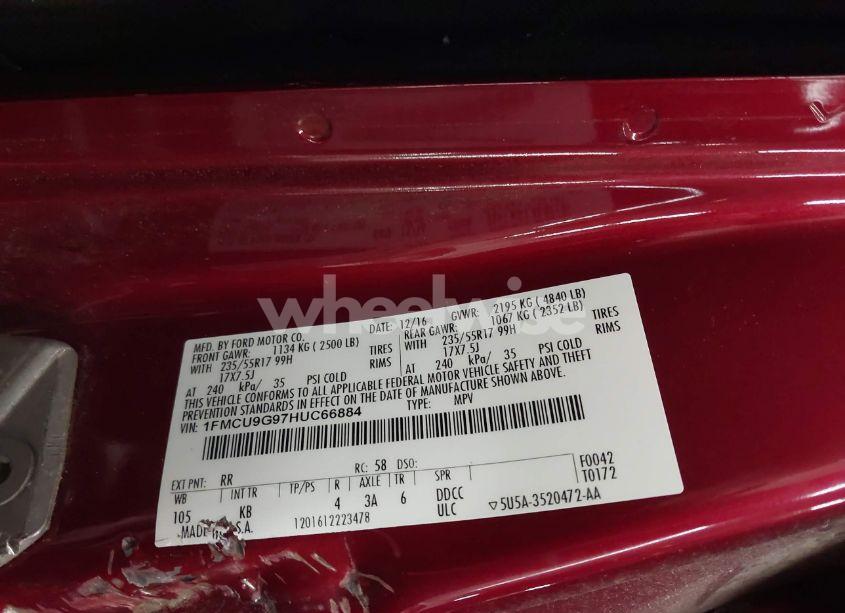 Photo 9 of 2017 Ford Escape SE (VIN 1FMCU9G97HUC66884)