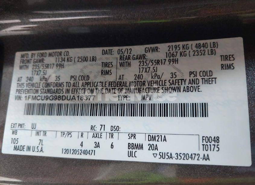 Photo 9 of 2013 Ford Escape SE (VIN 1FMCU9G98DUA18377)