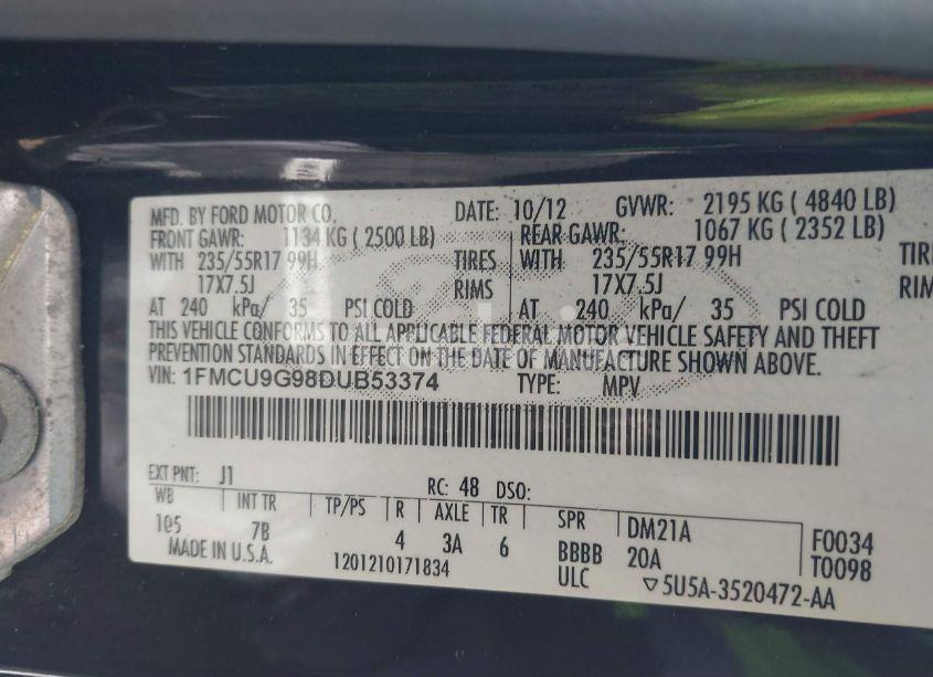 Photo 9 of 2013 Ford Escape SE (VIN 1FMCU9G98DUB53374)