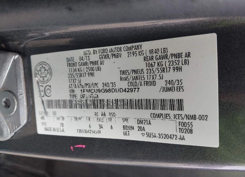 Photo 9 of 2013 Ford Escape SE (VIN 1FMCU9G98DUD42977)